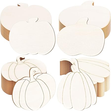 48 Pieces Wood Pumpkin Cutouts - 4.3x4 Inch Unfinished Wood Shapes For Fall DIY Crafts