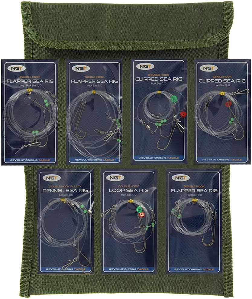 NGT 7x Sea Fishing Rigs Flapper Pennell Clipped Flattie Cod Bass Whiting and Case