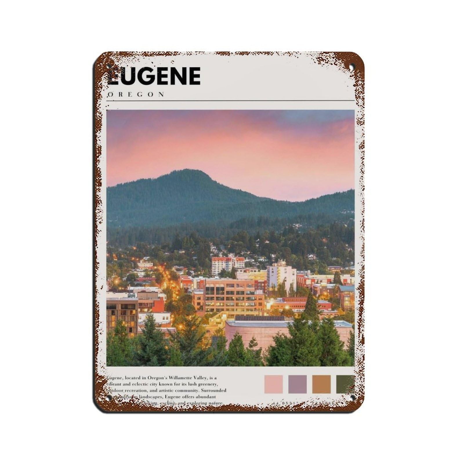 Eugene Oregon Art Eugene Poster Retro Poster Metal Tin Sign Chic Art Retro Iron Painting Bar People Cave Cafe Family Garage Poster Wall Decoration 12x16inch(30x40cm)