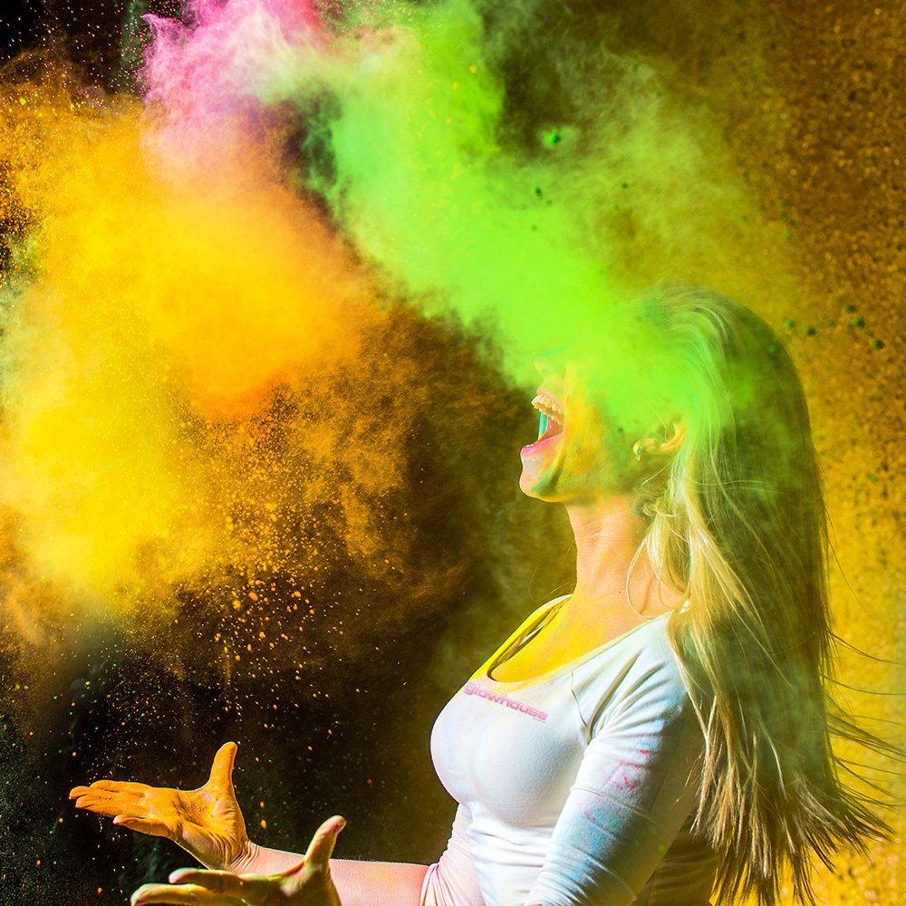 Neon Holi Polvere 100g Confezione 6 Pack UV Reactive Glow sotto la luce nera, Gulal polvere holi festival
