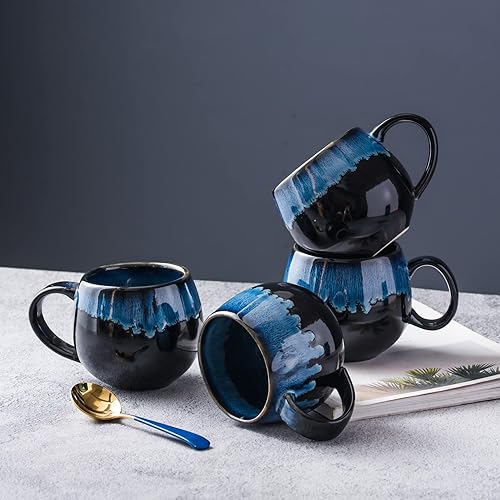 Miniatura 8 de UNICASA Juego de 4 tazas de café, tazas de cerámica jumbo de 18 onzas, cereales de porcelana, tazas de sopa con asas para café, té, leche, café con