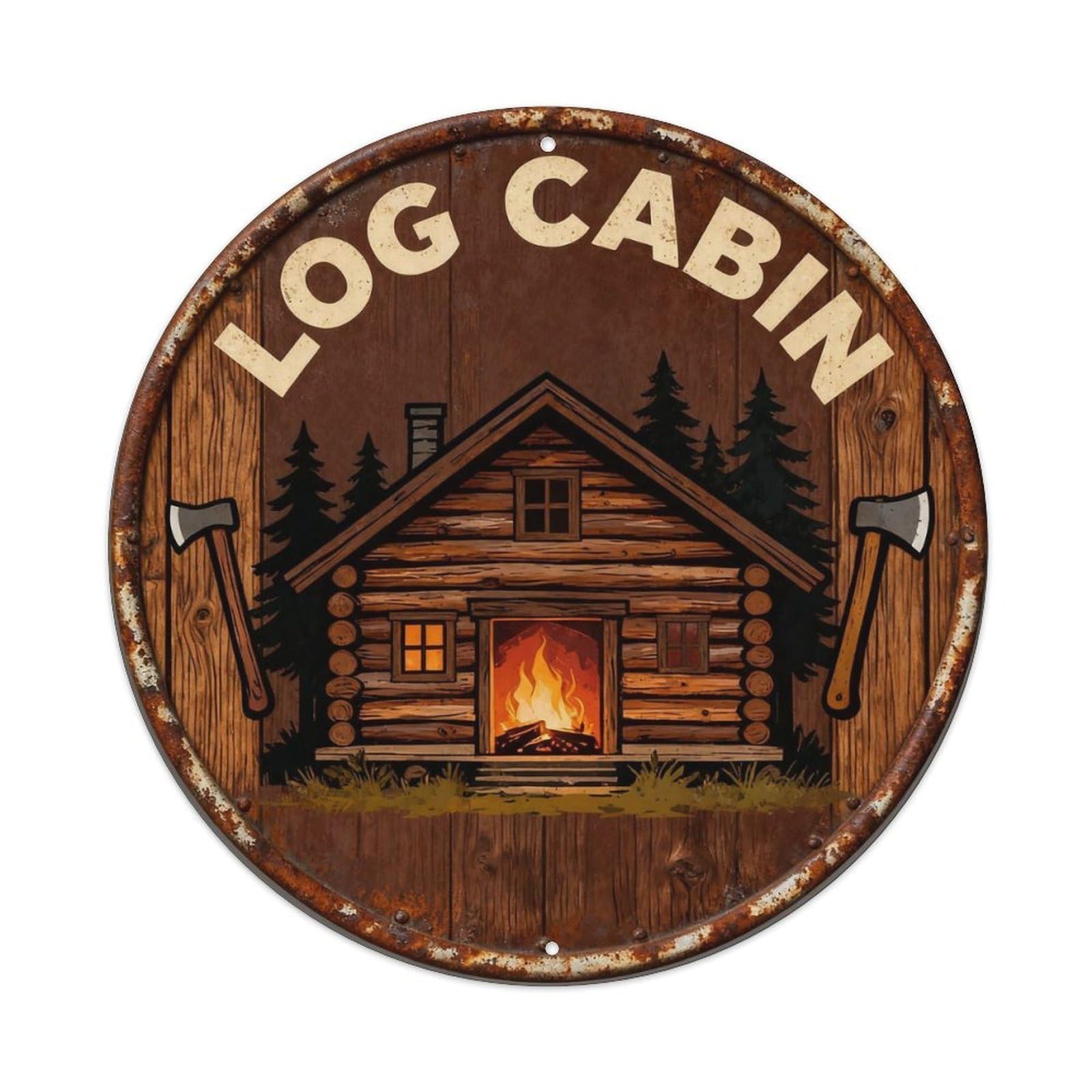 Log Cabin Metal Tin Sign Plaque