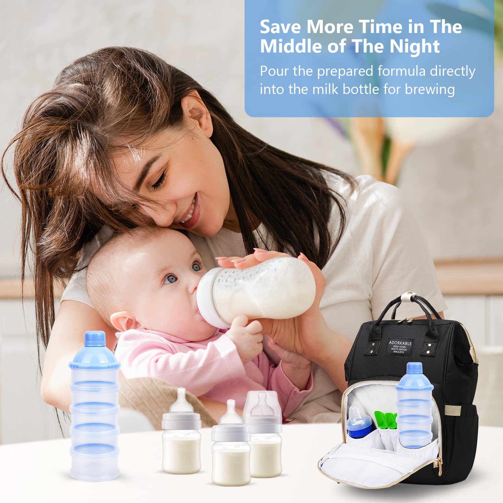 Vicloon Dosatore per Latte in Polvere, 2 Pezzi Dispenser di Latte in Polvere Portatile con 5 Scomparti, Impilabile Contenitore Spuntino e Dosalatte in Polvere per Viaggio, Cereali, Frutta, Blu