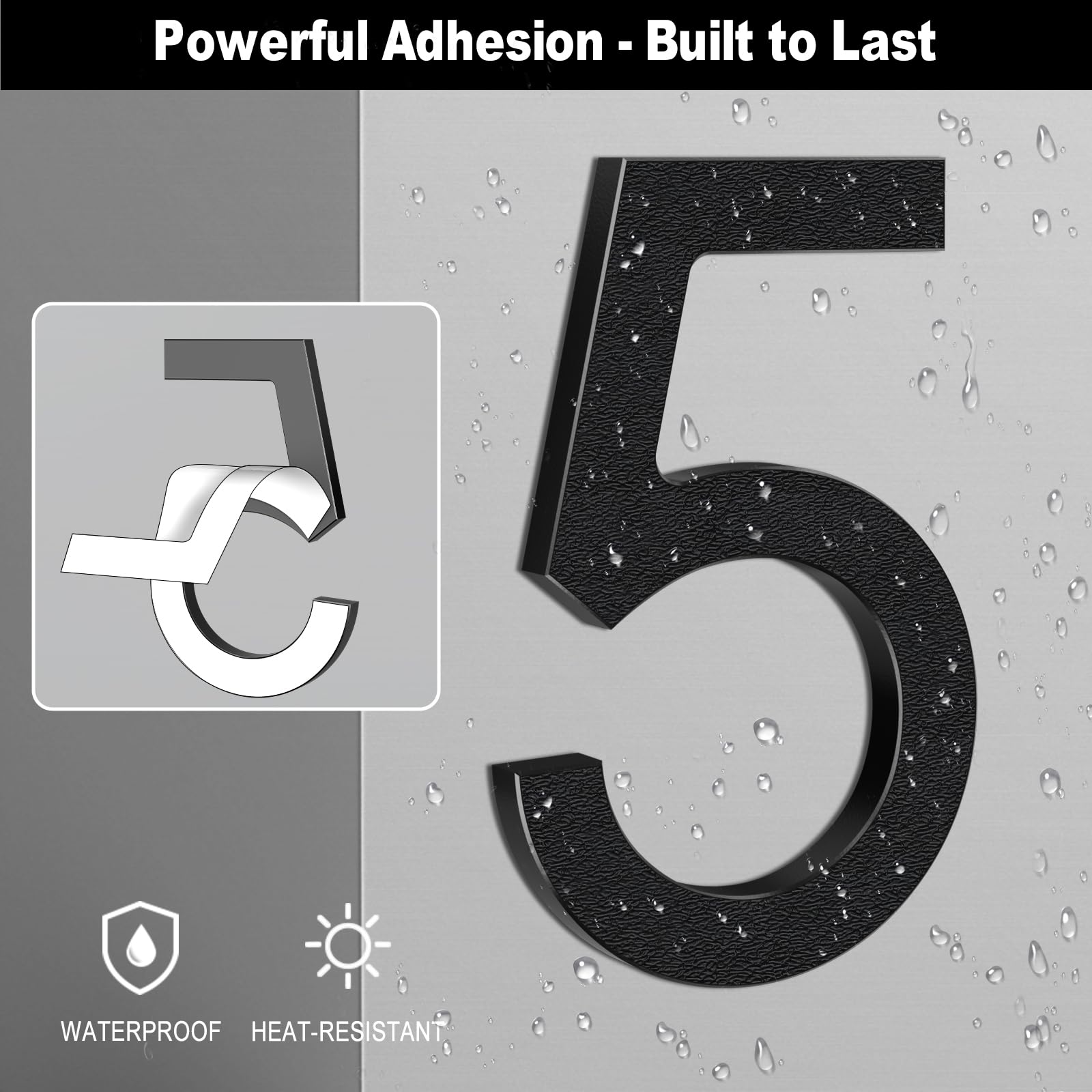 Números De Casa Exterior Negro 15 Cm - Diseño 3D Flotante, Instalación Adhesiva O Con Tornillos, Resistente Al Clima