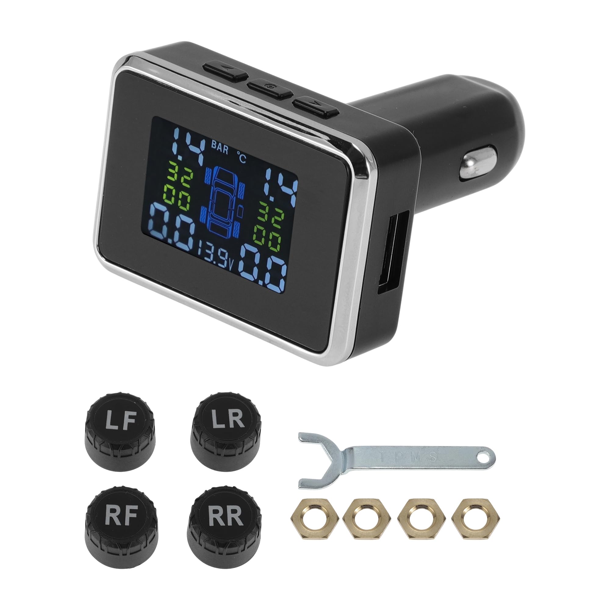 Accendisigari TPMS Universale Sistema Di Monitoraggio Della Pressione Degli Pneumatici Sensore TPMS Wireless 433MHZ Kit 1 Set
