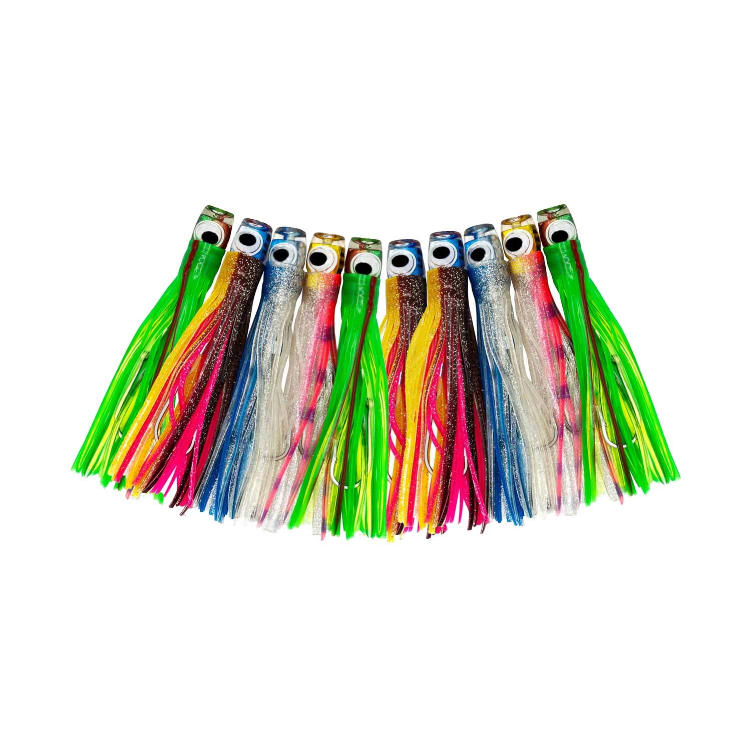 8″ Chugger Head Trolling Lures Set of 10 Teasers in Carrying Case for Saltwater Offshore Big Game Fishing