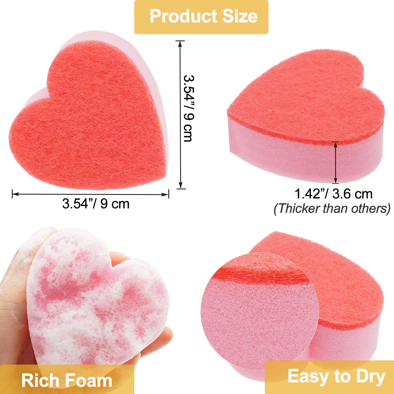 Esponja de limpieza antiarañazos en forma de corazón, esponja de cocina de doble cara y estropajo para lavar platos, ollas y sartenes y suministros de limpieza del hogar, 20 esponjas de fregado