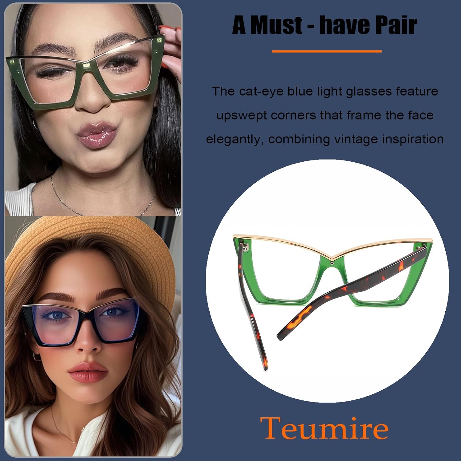 Fashion Cat Eye Blue Light Blocking Glasses for Women Men Non-Prescription Eyeglasses Oversized Stylish Eyewear - Image 3
