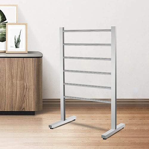 Miniatura 6 de ETW78-1 - Calentador de toallas eléctrico portátil, estante de secado independiente para baño doméstico, acero inoxidable, cromado pulido, 6 barras,