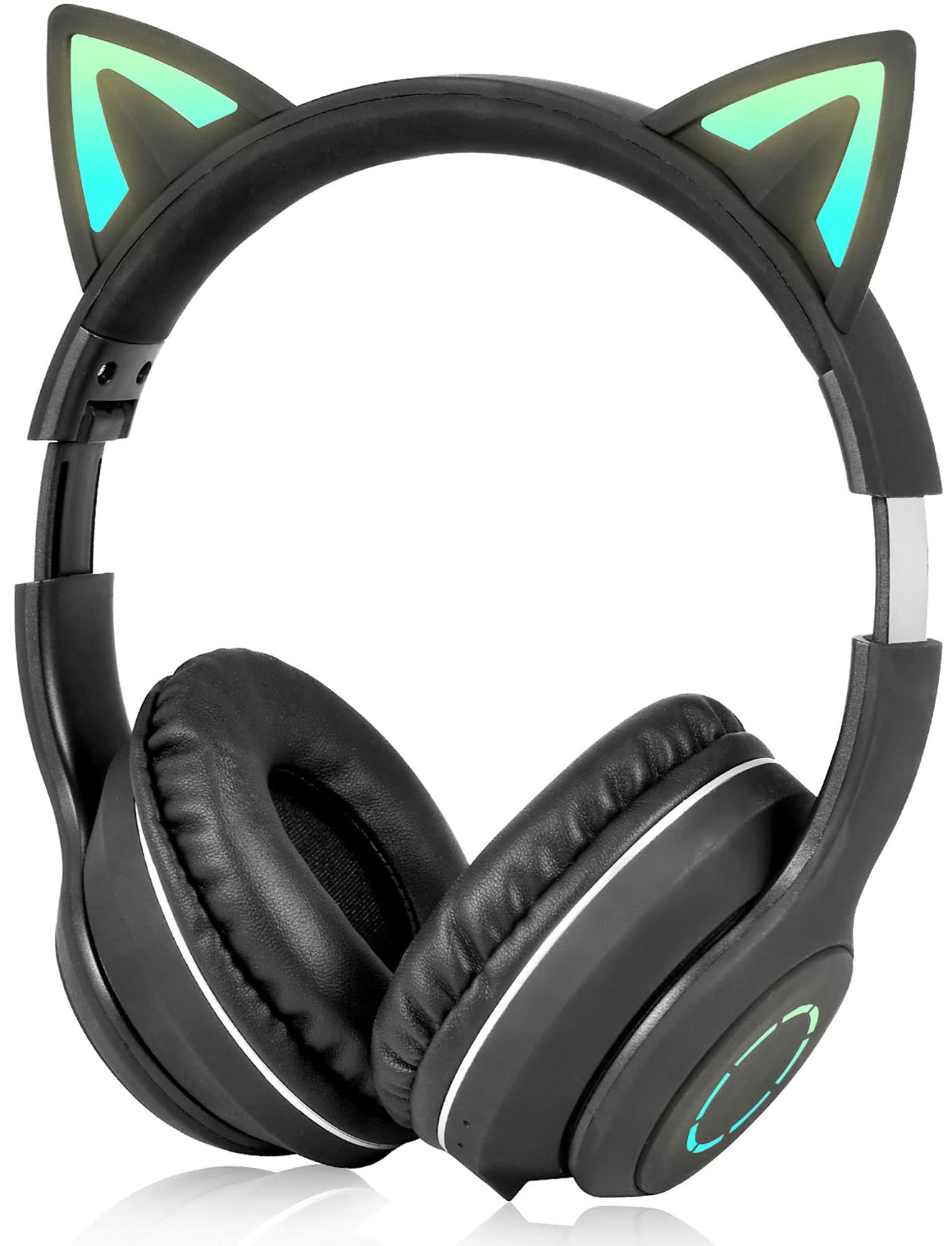Wireless Bluetooth Headphones for Kids, Foldable Headphones Over-Ear with LED Lights, Cat Ear Headphones with Mic Stereo Sound,TF Card,Childrens Headset for Boys Girls Adults Black