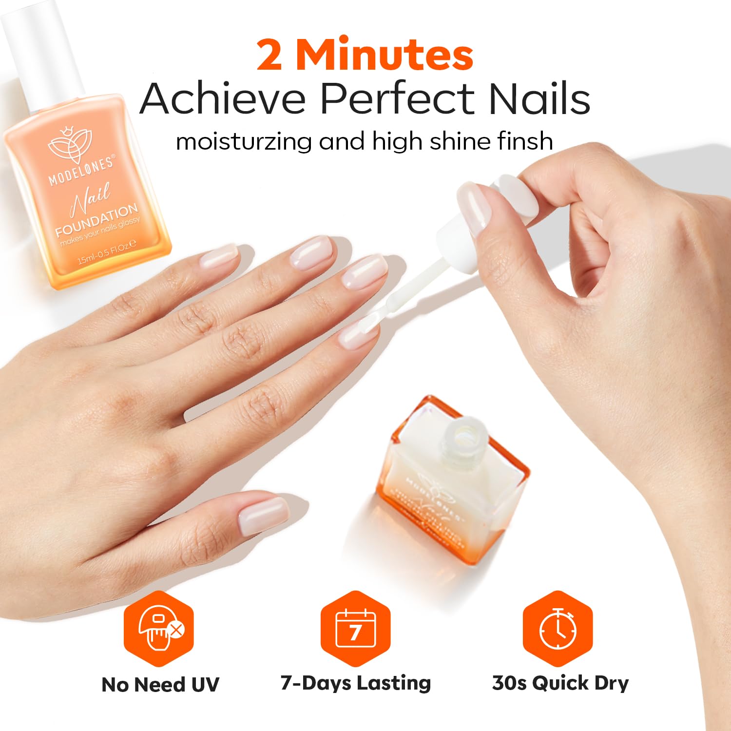 modelones Nail Strengthener and Growth 2 Pcs Milky White Nude Orange Nail Polish Kits Nail Hardener Extra Strong and Growth Nail Repair for Damaged Nails Care for Women Gifts 30ml