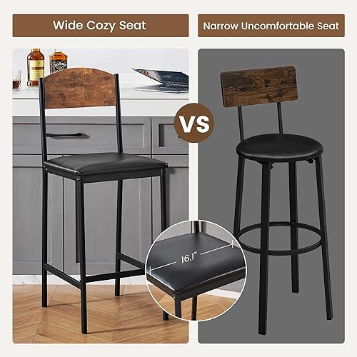 Miniatura 7 de Juego de mesa de bar para 2 personas con reposapiés, mesa de comedor de cocina con 2 sillas tapizadas, taburetes de bar de altura de mostrador de