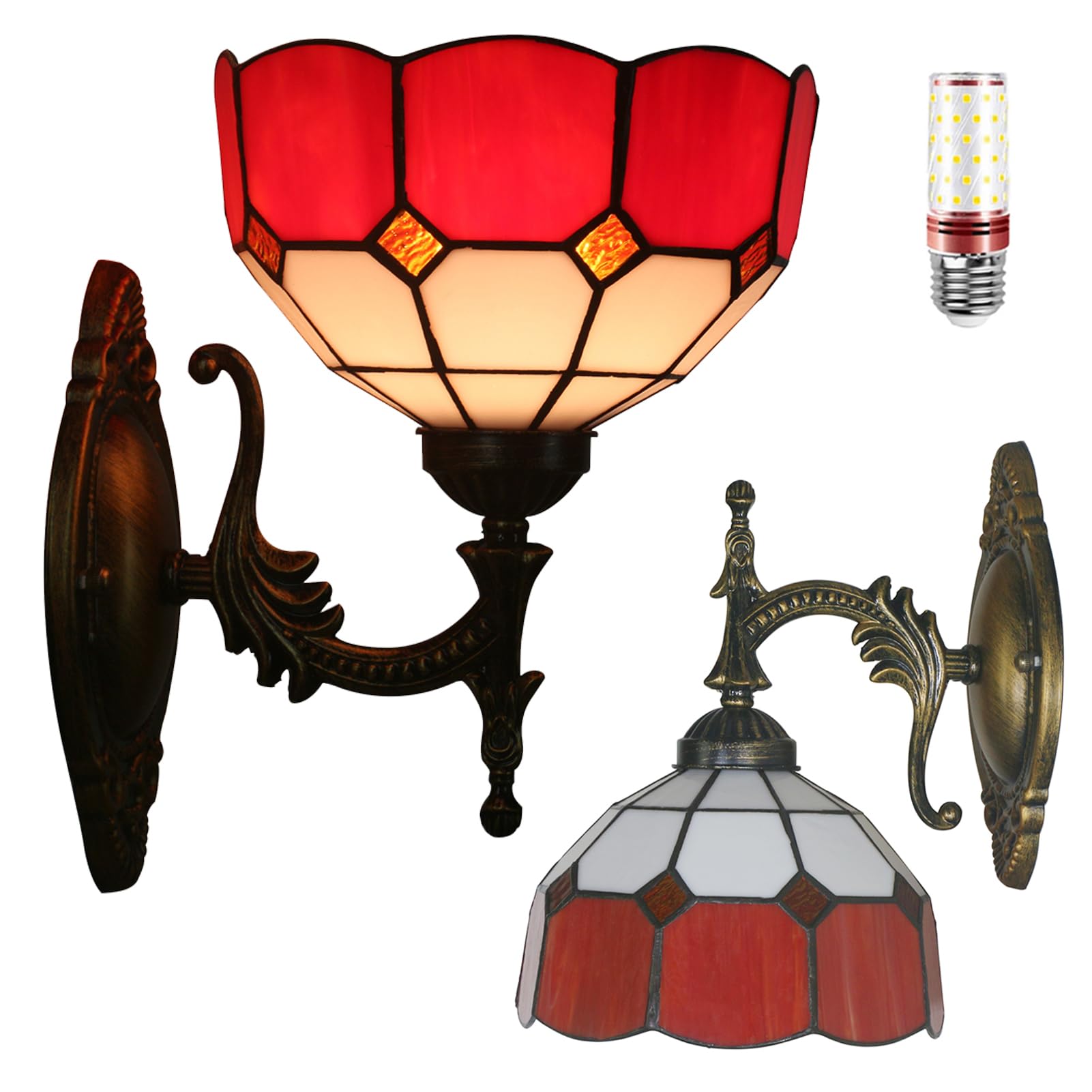Uziqueif Tiffany Wall Lamps for Bedroom, Living Room, Bedside, Stained Glass Sconce Wall Lights, With Light Bulb,A