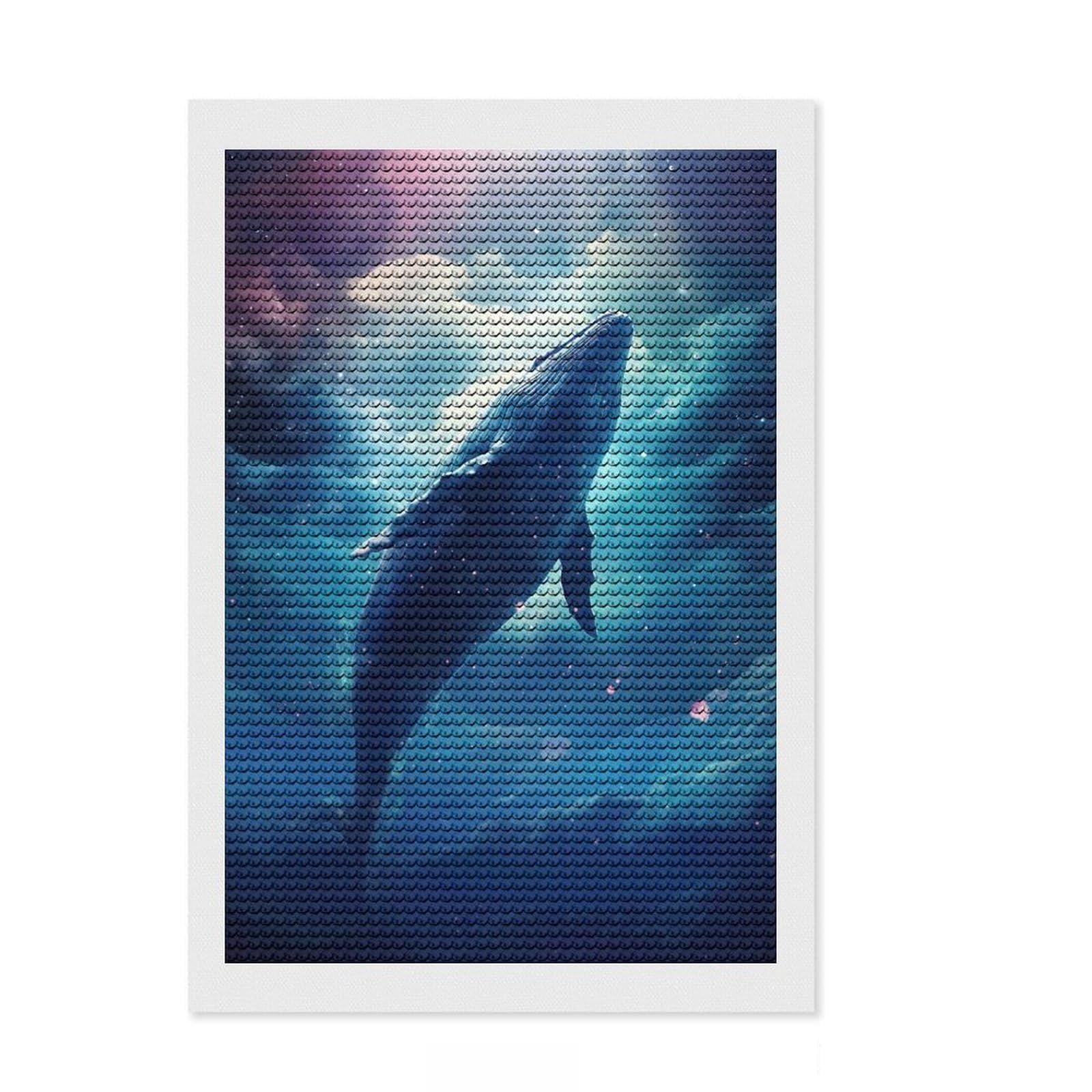 Junmoney Astral Whale DIY Diamond Art Canvas Kit 8"x12", for Adults, Boho Decor, Full Kit Included, Artistic Hobby, Arts and Crafts