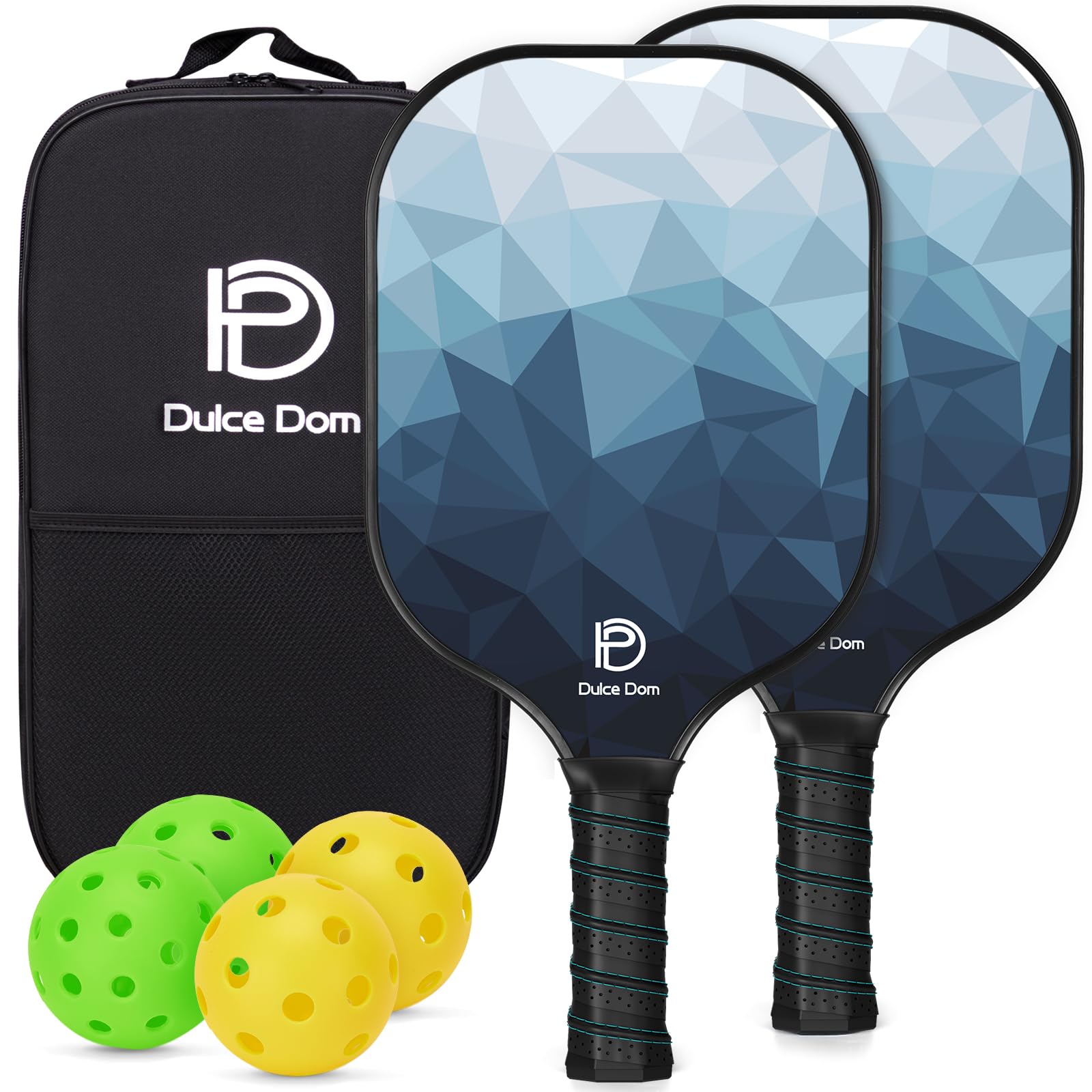 DULCE DOM Pickleball-Paddel, 2er- / 4er-Set, USAPA-genehmigt, Fiberglas/Kohlefaser, Pickleballschläger mit 4 Pickleball-Bällen für drinnen und draußen, Pickleball-Tasche, ideales