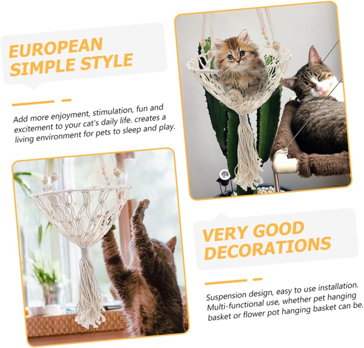 ABOOFAN Bohemian Woven Cat Hammock 40cm Hanging Pet Nest Sturdy Cotton Net for Indoor Cats to 30lbs Cozy Accessory Bed