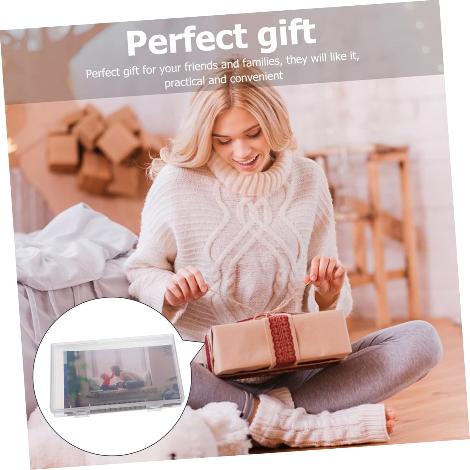 Photo Storage Box Organizer with Handle Transparent Craft Supply Case Durable Storage for Photos Cards Crafts and Game Items Design