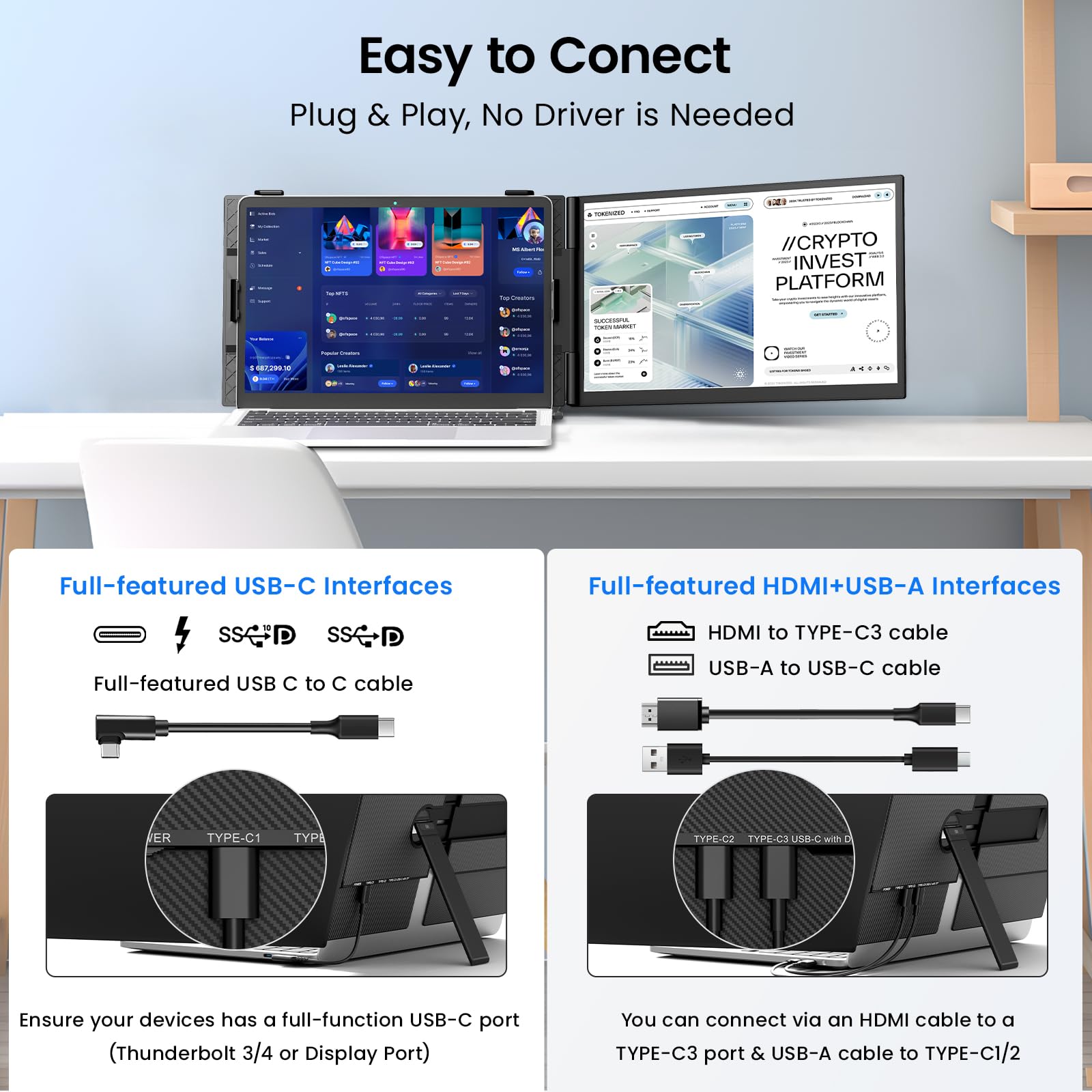 Estensore per schermo portatile, 14 pollici, FHD 1080P, monitor portatile per laptop, ultra sottile, leggero, estensore portatile Plug & Play per laptop da 13"-17", compatibile con Mac/Wins/Chrome