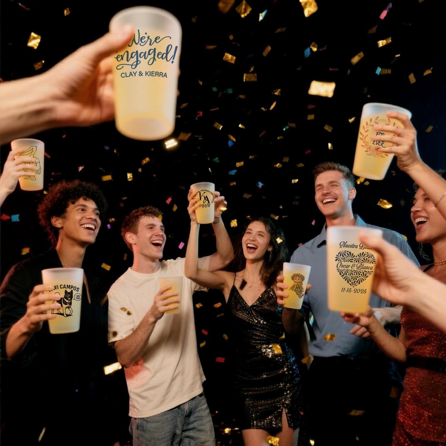 50 Custom Wedding Party Cups Frosted Disposable,12oz 16oz Personalized Color Frother Cup,Elegant Letter Pattern Design Combination,For Birthdays, Anniversaries, Parties,Gatherings (white,16 oz)