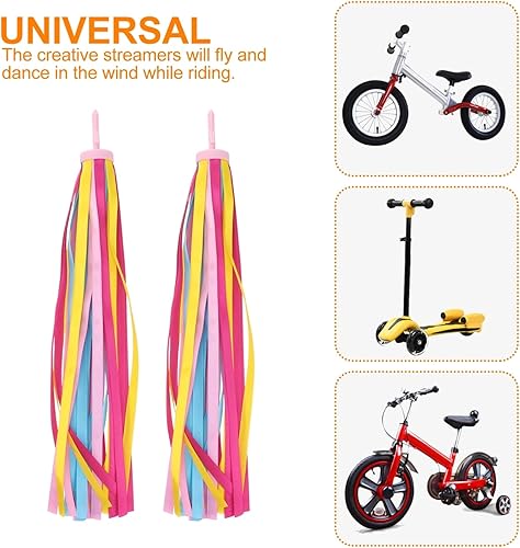 Miniatura 7 de 2 pares de serpentinas coloridas para manillar de bicicleta, serpentinas para manillar de scooter para niños, accesorios de transporte de borlas