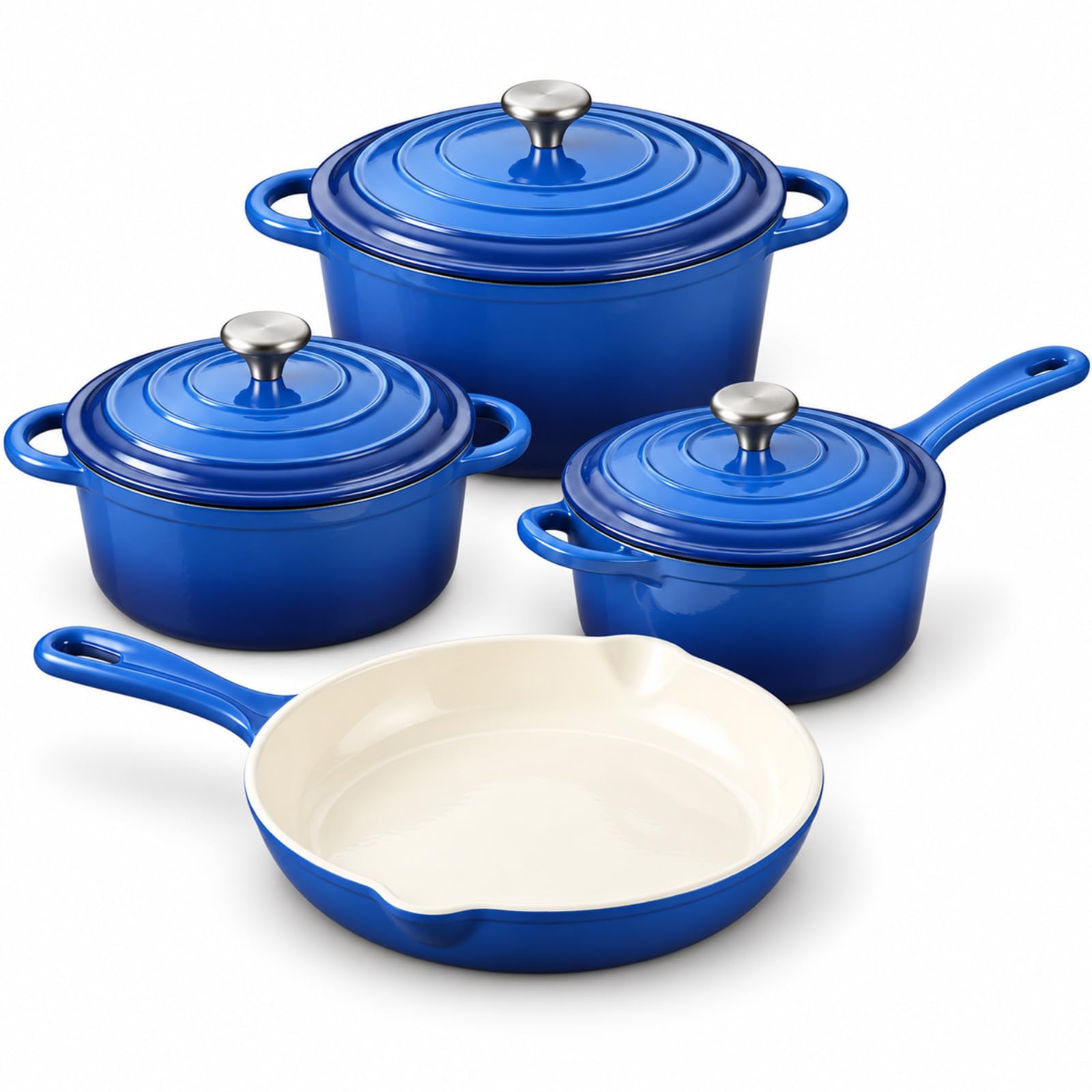 QuliMetal Emaille Gusseisen Kochgeschirr Set - 4-teiliges-Blau