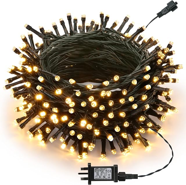 Joomer Christmas Lights Outdoor, 20M 200LED Christmas Tree Lights Mains Powered with Timer, 8 Modes Warm White Fairy Lights Waterproof for Halloween Outside Window Garden Indoor Xmas Party Decorations