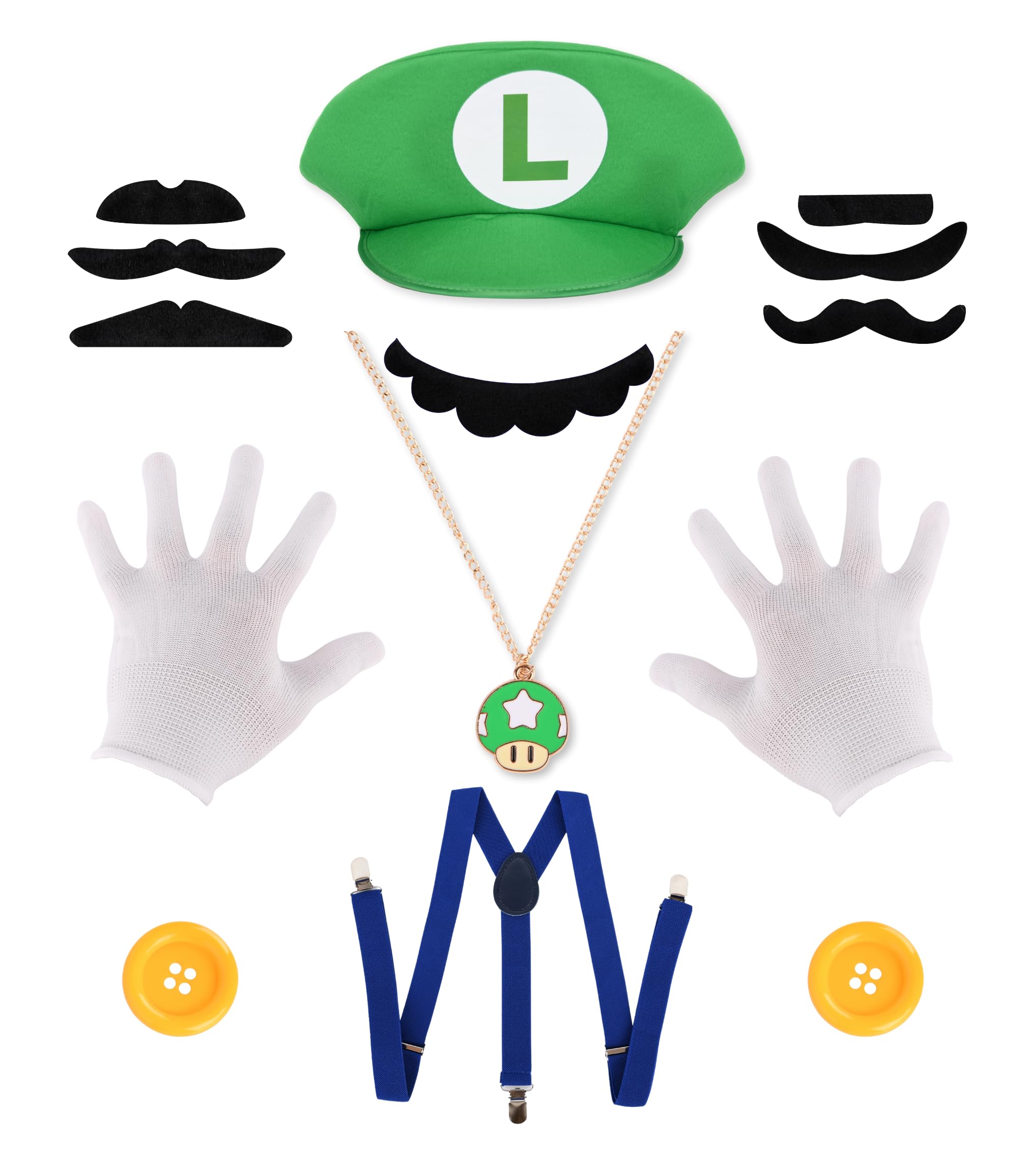 PIIDUOOMary Luigi Costume for Kids - Super Bros Hat Mustaches Gloves Costumes Accessories for Boys Girls Cosplay