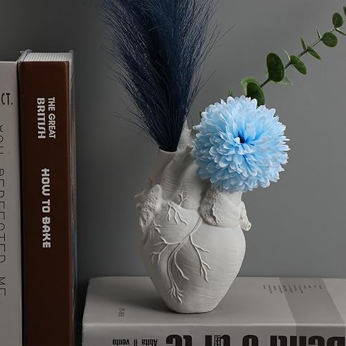 Miniatura 6 de Fixwal Jarrón de resina de corazón blanco irregular, florero de arte creativo 6.9 pulgadas, decoración de escritorio para el hogar, adornos para