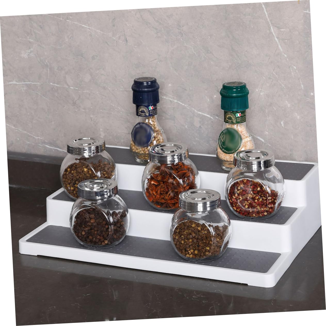 Étagère à Épices à 3 Niveaux en Pp, Lot de 2 pour Rangement la Cuisine | Organisateur de Placard, Adapté aux Grains et Savons, Usage la Cuisine ou Garde-manger