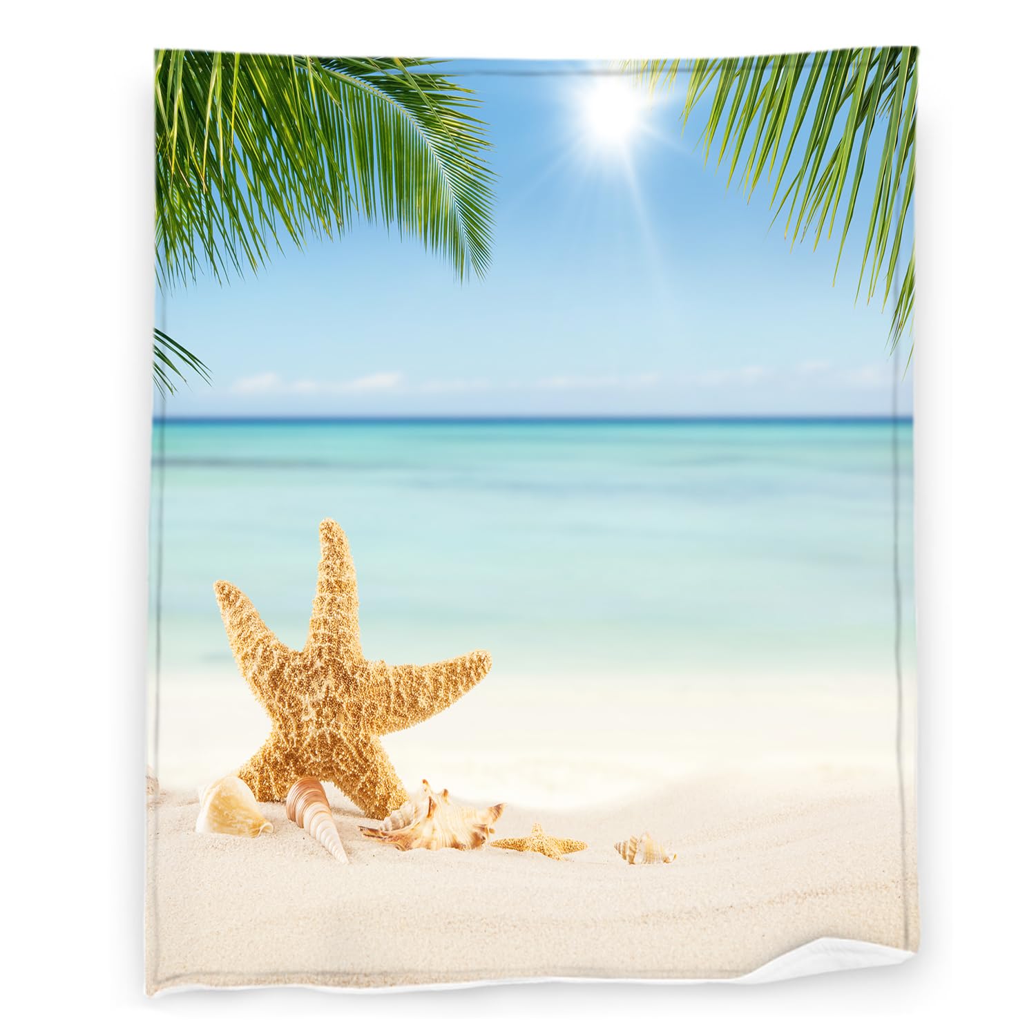 Ocean Beach Blanket 50" x 60" Island Scenic Seaside Starfish Summer Super Soft Bedding Fleece Throw Blanket Microfiber Flannel Blankets Couch Sofa