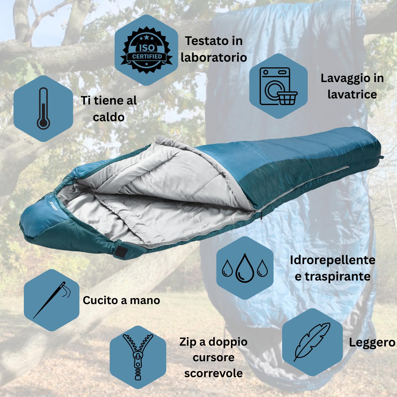 Sacco a pelo per adulti – Piccolo e ultraleggero – 3 stagioni (1500 g) e sacco a pelo estivo (900 g) – per campeggio e attività all'aperto