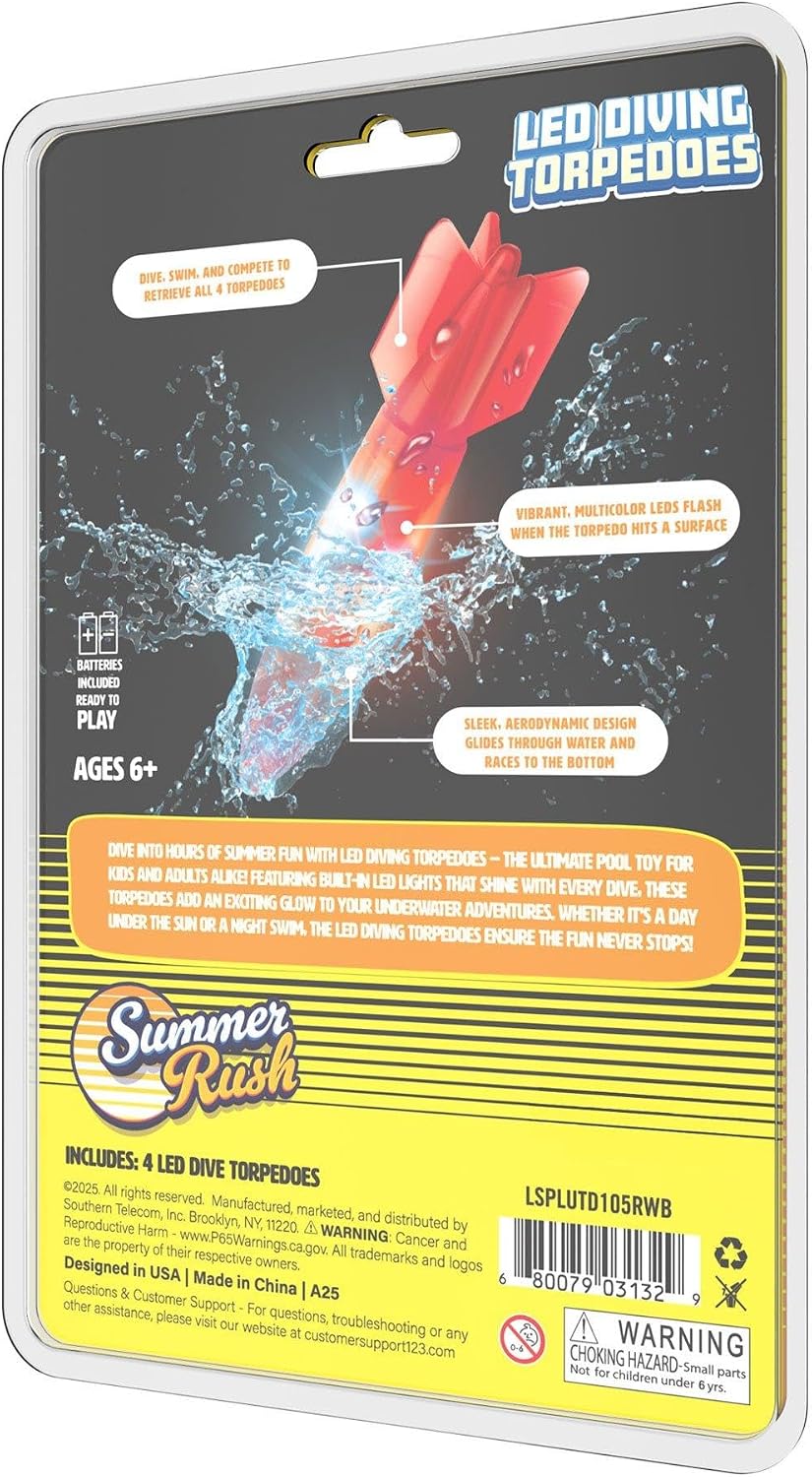 In The Swim Cipton Summer Rush Americana LED Torpedo Diver 4pack LSPLUTD105RWB