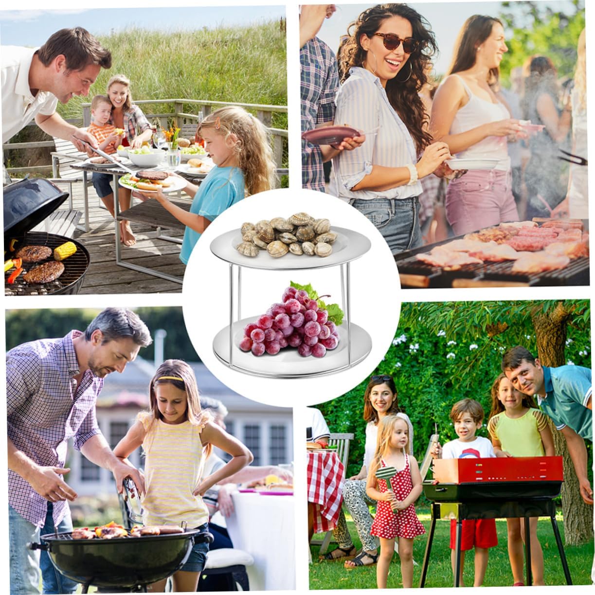 2pcs Stainless Steel Double Layer Grill Rack Sicilian Pizza Pan Holder Kitchen Rack for Serving Trays