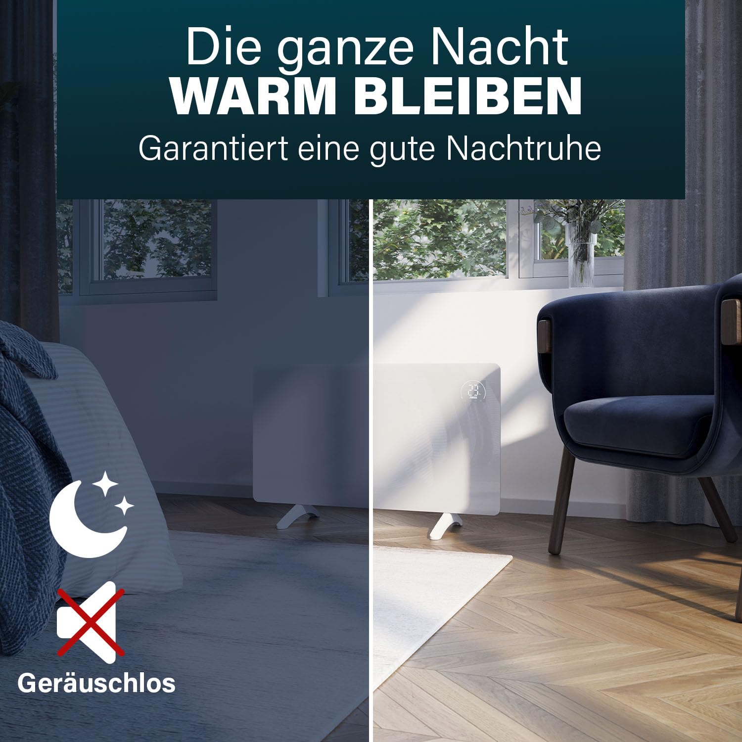 Princess Infrarot-Heizung Connected - Carbon Crystal - Flacher Wandheizkörper - 480 W - Einstellbarer Thermostat bis 50 °C - 24-Stunden-Timer - Wochenprogrammierung - Weiß oder Schwarz (Weiß)