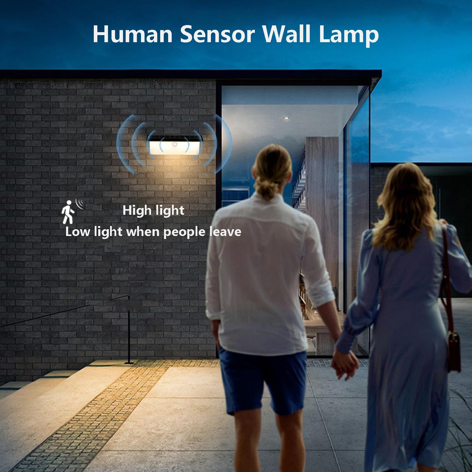 Applique da parete a LED a energia solare per esterni con sensore di movimento, illuminazione a LED, impermeabile IP65, moderna e senza fili, ideale per patio, terrazze e verande (luce nera e bianca)