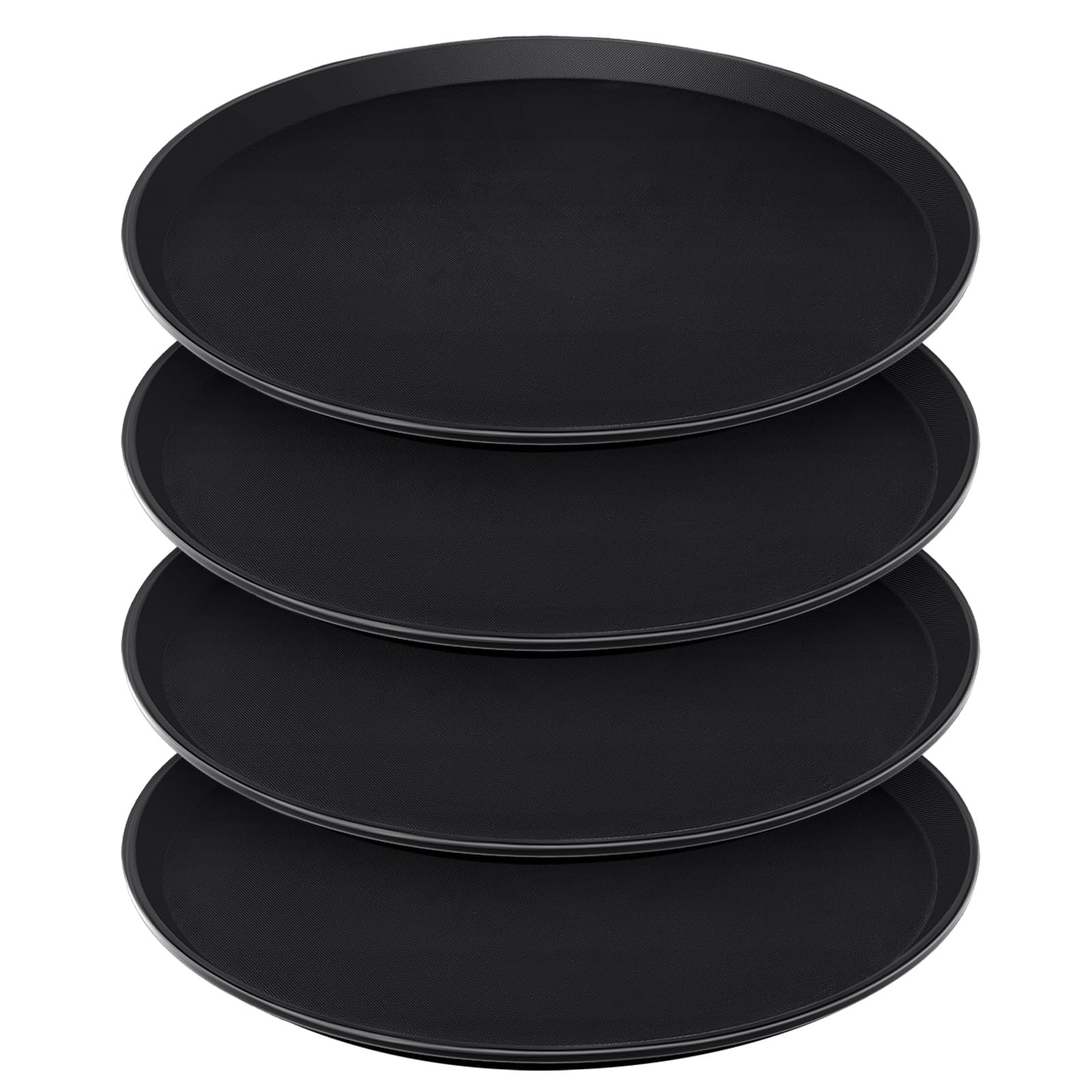 Wonderjune 4 Pcs 16 Inch Restaurant Serving Trays, Black Plastic Non Slip Round Tray, Large Food Crawfish Server Tray for Home, Restaurant, Kitchen,