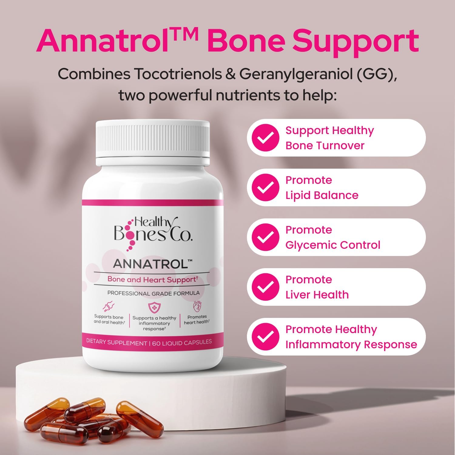 Annatrol Bone & Heart Wellness | Premium Annatto Tocotrienols & Geranylgeraniol (GG) Vitamin E Complex | Advanced Nutritional Formula for Daily Wellness
