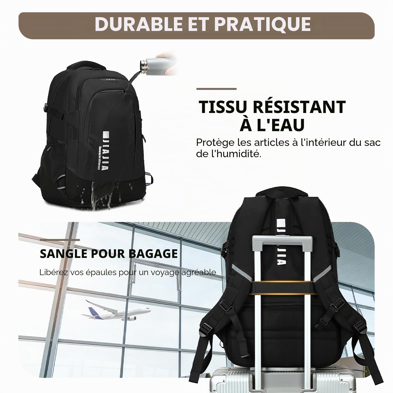 Amythe Cartable Garçon Collège Lycée - Grand Sac à Dos École 27L Ergonomique pour Ordinateur 15.6" - Sac à Dos Loisir Imperméable pour Adolescent et Hommes -Noir