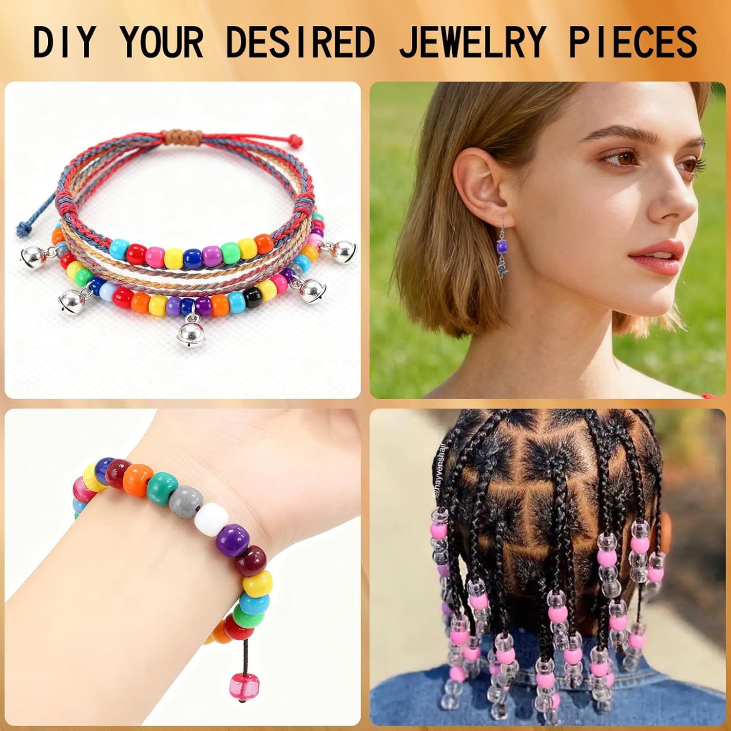 SONGIN 480 Pcs Pony Beads, 6 x 9 mm Multi-Colored Assorted Plastic Bead for Bracelets Jewelry Making, Hair Braiding, Kandi Friendship Bracelet, DIY Crafts for Adult Crafters (24 Colors 02) - Image 7