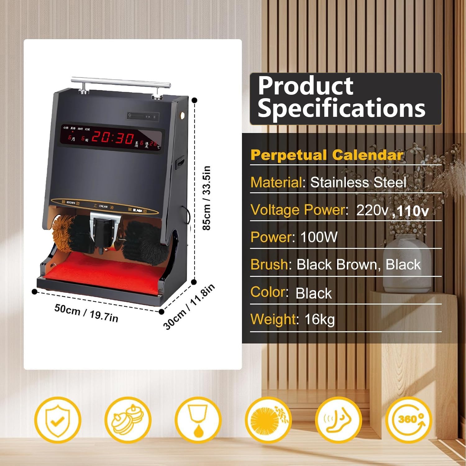 Pulidora automática de zapatos de 100 W, máquina pulidora de inducción eléctrica, limpiador multifuncional de suela de acero inoxidable para el hogar y centros de ventas