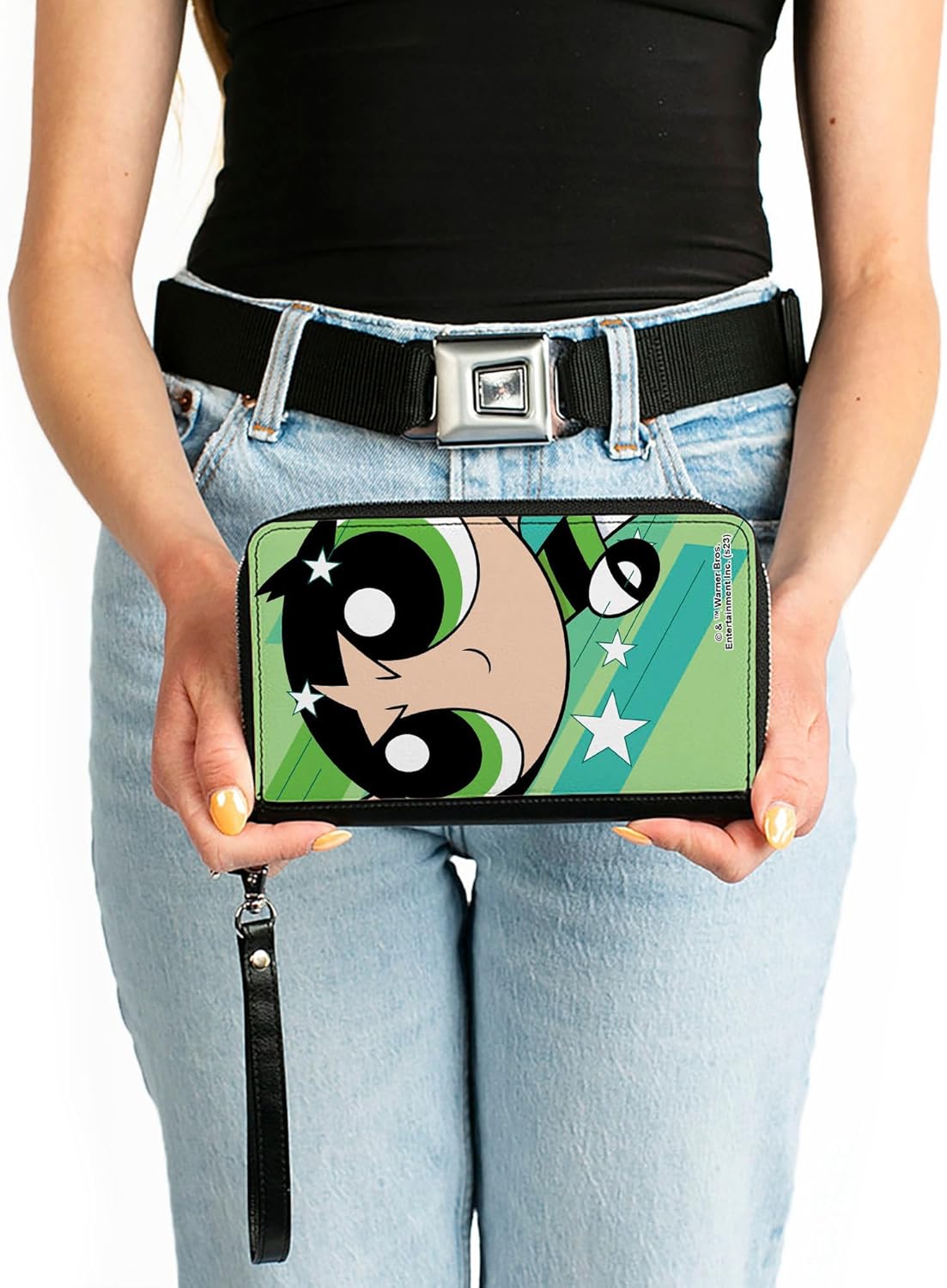Buckle-Down Warner Bros. Animation Wallet, Zip Around, The Powerpuff Girls Buttercup Close-Up Pose Greens, Vegan Leather - Image 3