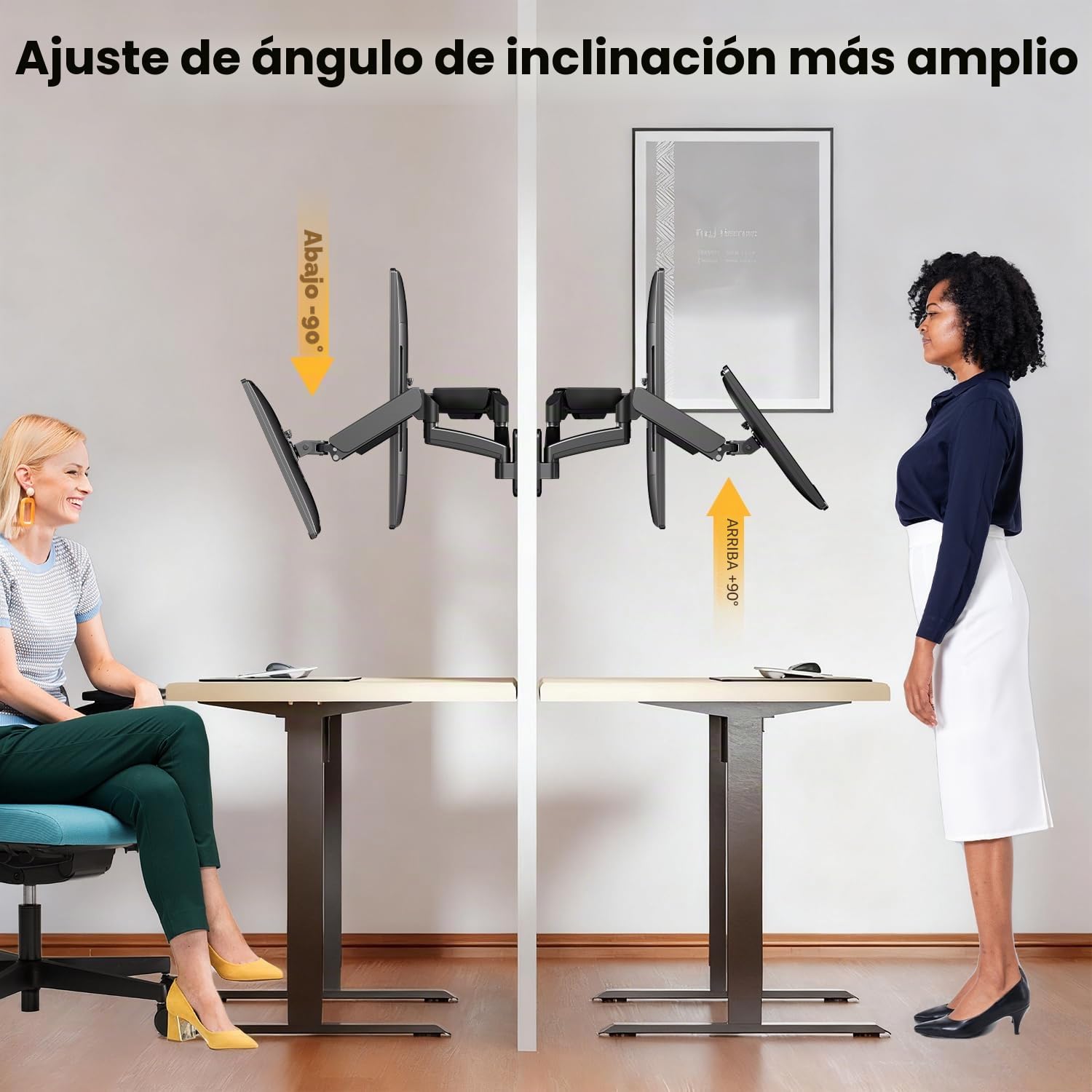 Soporte de Pared para 2 Monitores 17-32 Pulgadas, 9 kg/Brazo, VESA 75x75/100x100, Ajustable en Altura