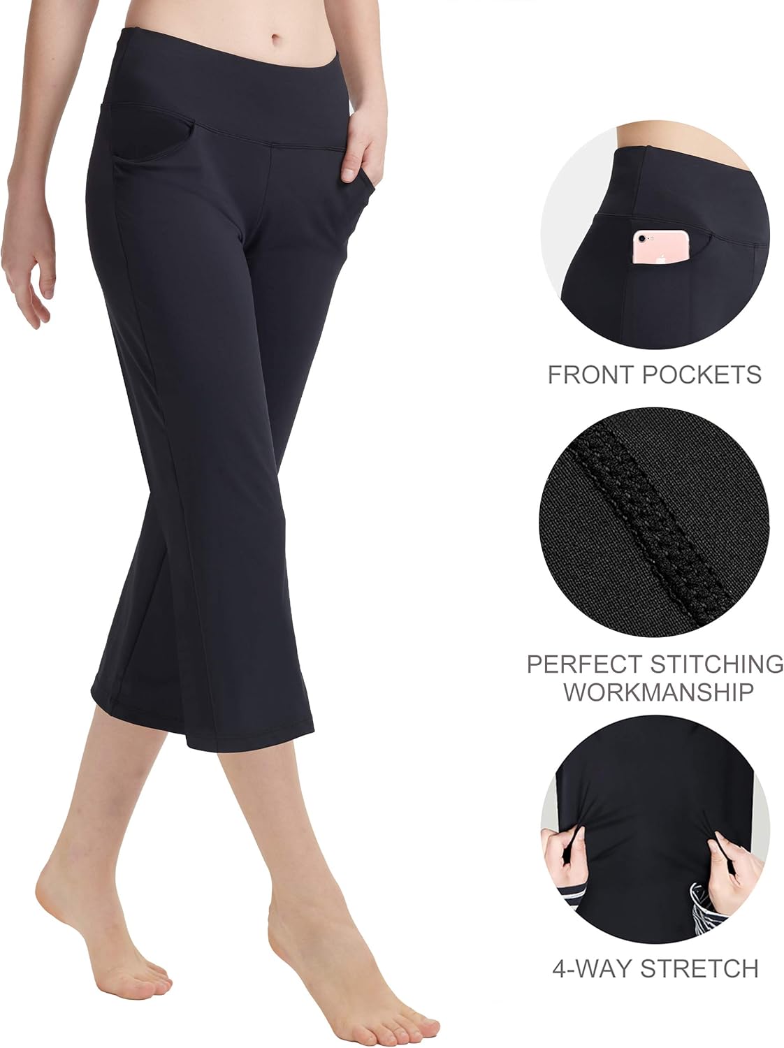 Zeronic Women's Yoga Capri Pants with Pockets Flare Workout Lounge Bootleg Leggings Bootcut Crop Exercise Pants - Image 5
