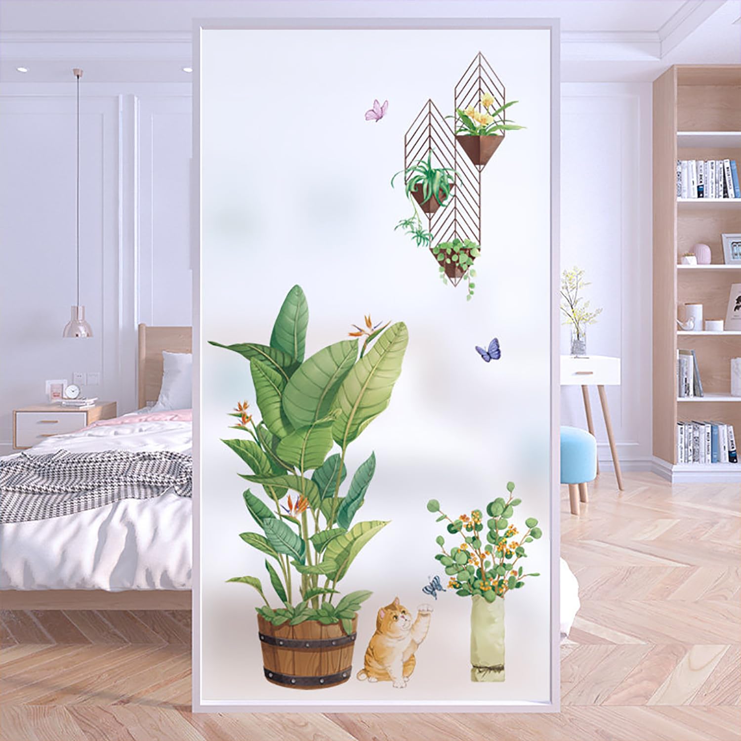 XQKXHZ Peel and Stick Window Film,Static Cling Stained Glass Decorative Window Film Opaque Privacy Non-Adhesive Reusable Frosted Glass Stickers for Bathroom,Kitchen,Office (Green Plants),I,60x150cm