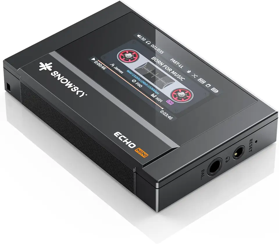 Mini leitor de MP3 Bluetooth HiFi SnowSky/FiiO Echo, reprodução de 15 horas, controle de volume independente com saídas de fones de ouvido de 3,5 mm/4,4 mm (preto)