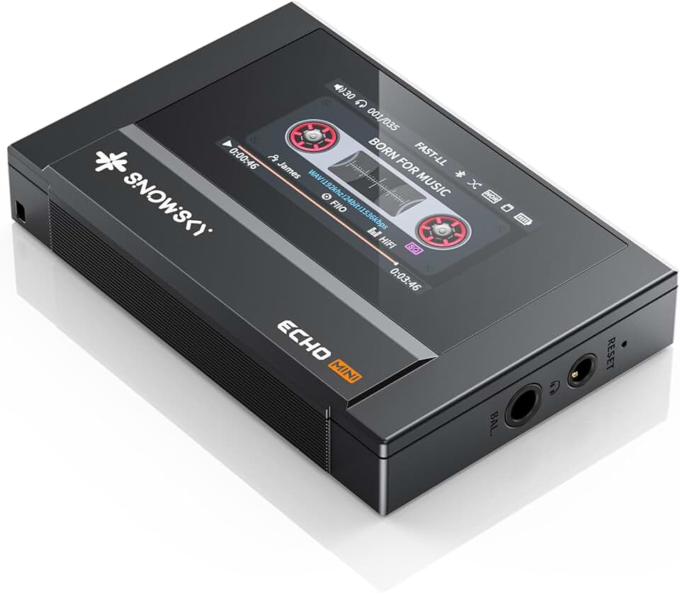 Mini leitor de MP3 Bluetooth HiFi SnowSky/FiiO Echo, reprodução de 15 horas, controle de volume independente com saídas de fones de ouvido de 3,5 mm/4,4 mm (preto)