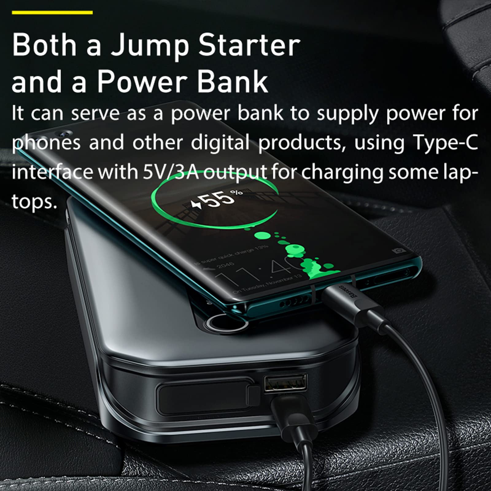 Batería de Coche Arrancador de Emergencia Portátil Auto Arrancador de Emergencia Coche de Potencia Encendedor de Emergencia Multifunción Carga Tesoro con LED,Red