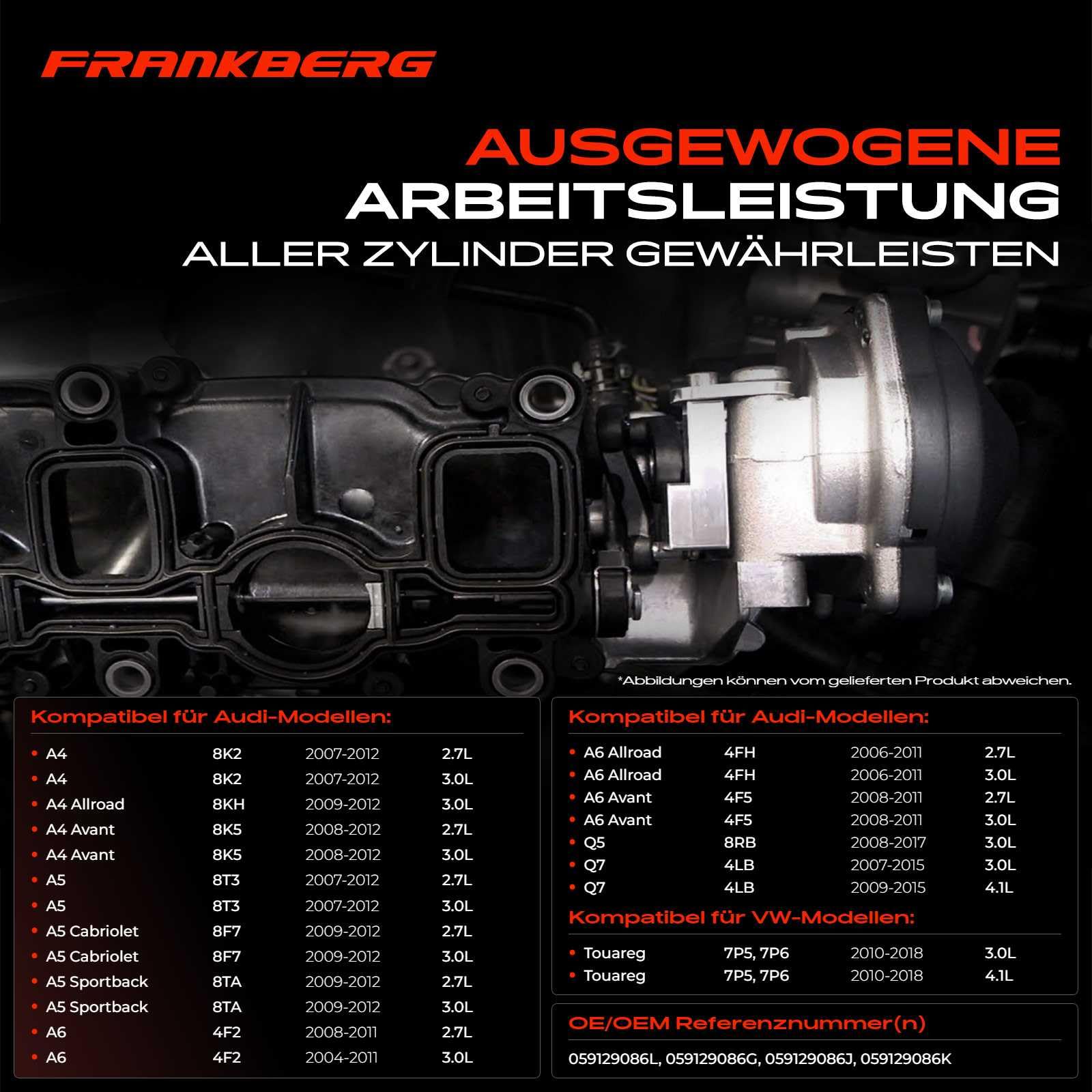 Frankberg 2x Luftklappensteller Stellmotor Drallklappen für A4 A5 A6 A8 Q5 Q7 Phaeton T-o-u-a-r-e-g 2.7L-4.1L Diesel 2004-2018 059129086G