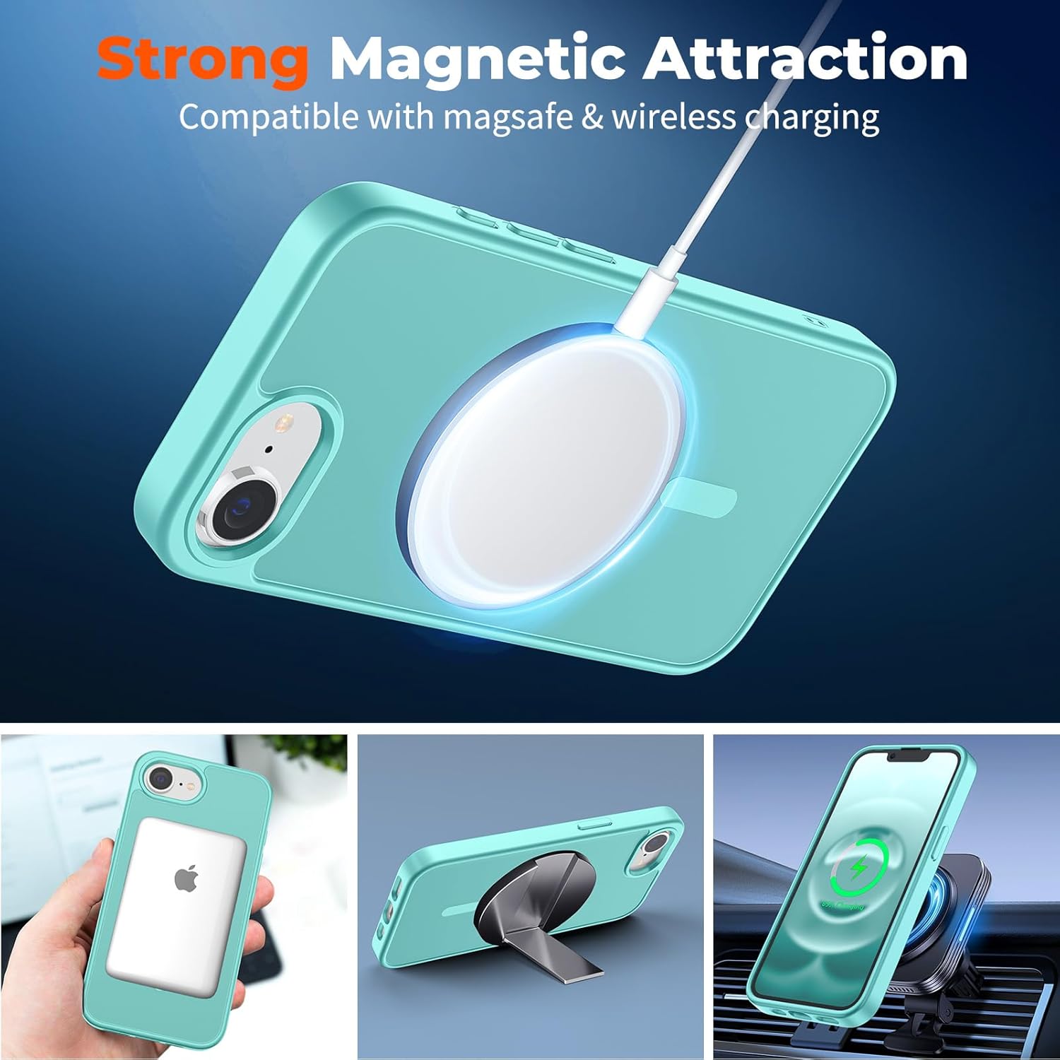 Magnetic for iPhone 16e Case, [Compatible with MagSafe] [Military Grade Drop Protection] Translucent Matte Shockproof Anti-Scratch Phone Cover, Blue Green - Image 3