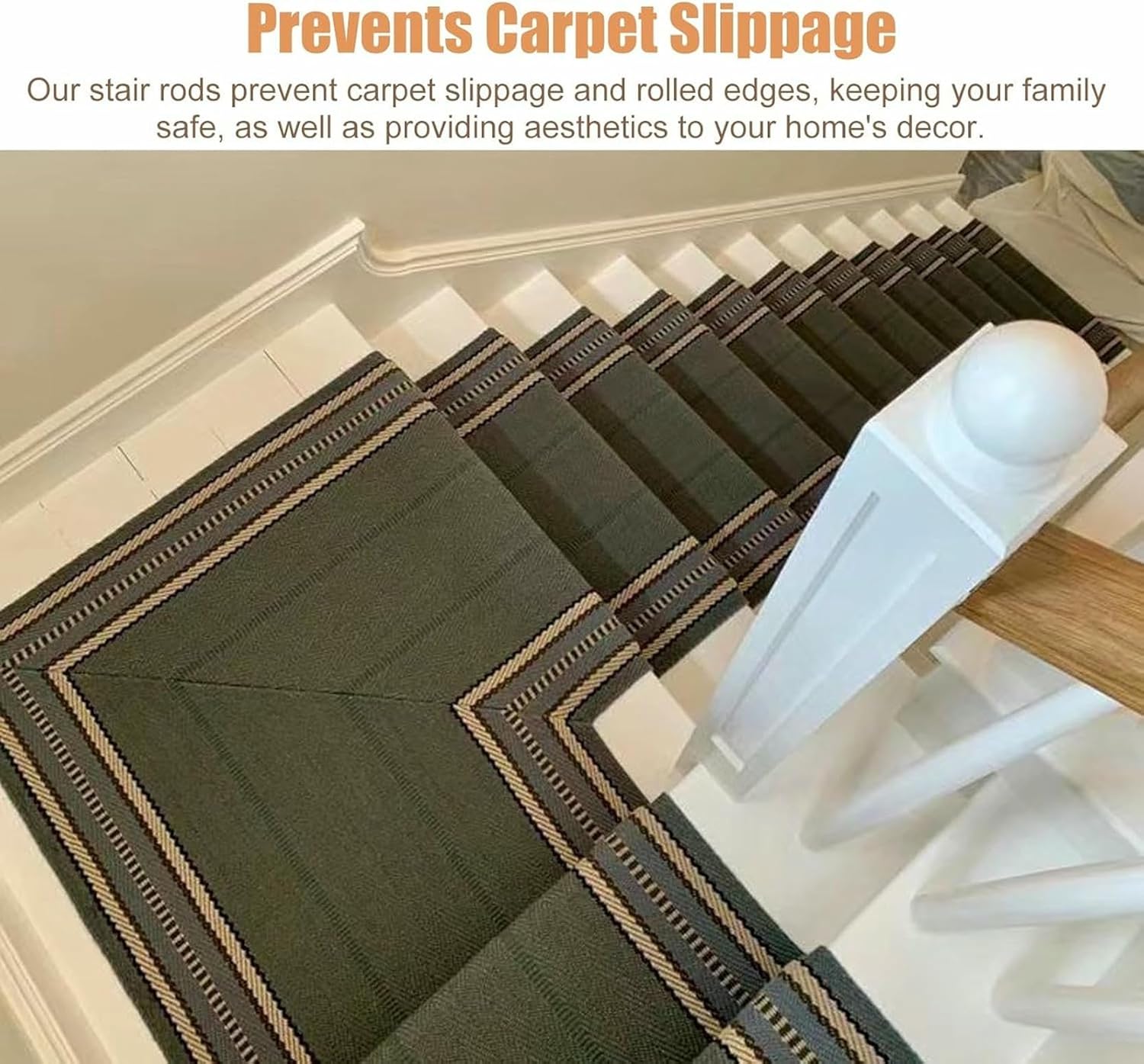 Bronze Color Carpet Rods with Round Finials, Staircase Rugs Non-Slip Retainer Bar for Home, Decorative Stair Rods for Carpet Runners